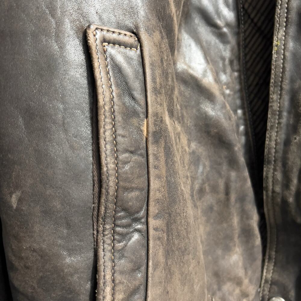 Vintage Brown Leather Bomber Large Full Zip Jacket Dad 80s 90s Distressed Heavy - Picture 10 of 15